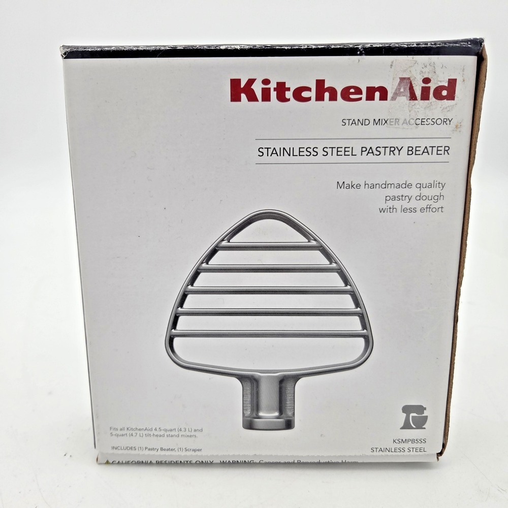 KitchenAid Pastry Beater KSMPB5 Silver Coated with Scraper for 4.5 QT & 5 QT NEW